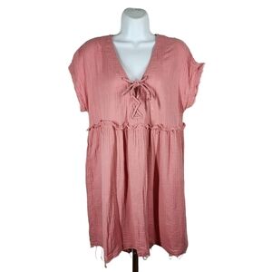 TRUE CRAFT BABY DOLL BOHO FRAYED MINI DRESS